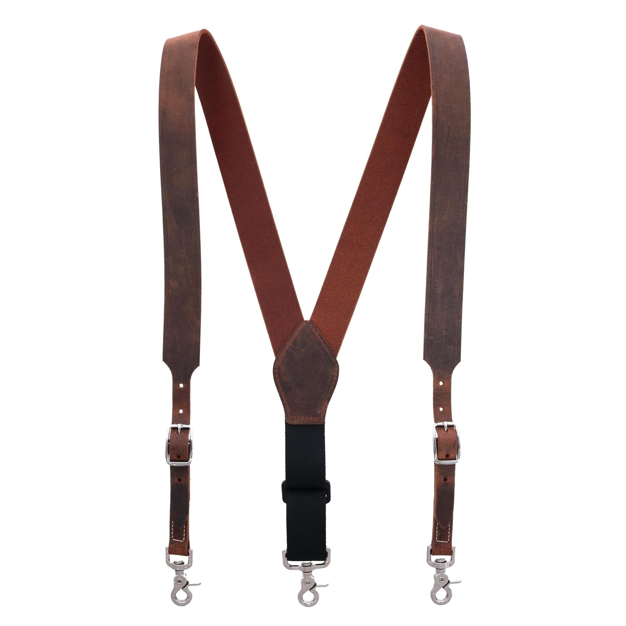 Distressed Leather Suspenders – Rugged Style for Men’s Shirts.
